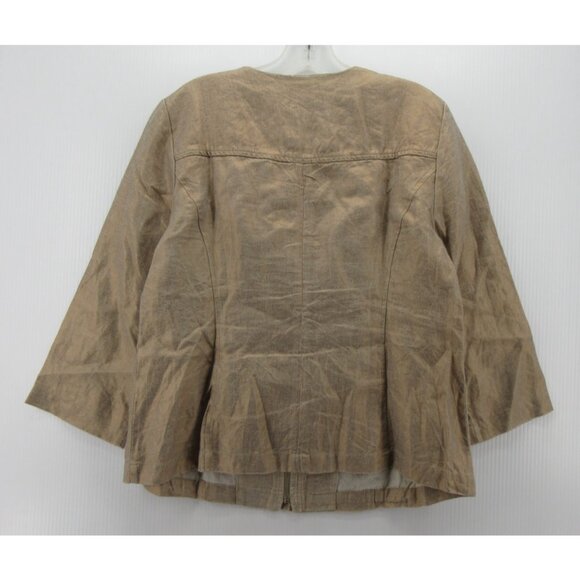 Chicos Jacket 1 Tan Linen Blazer Coat Shiny Lagenlook Zip Up Medium - Picture 7 of 11